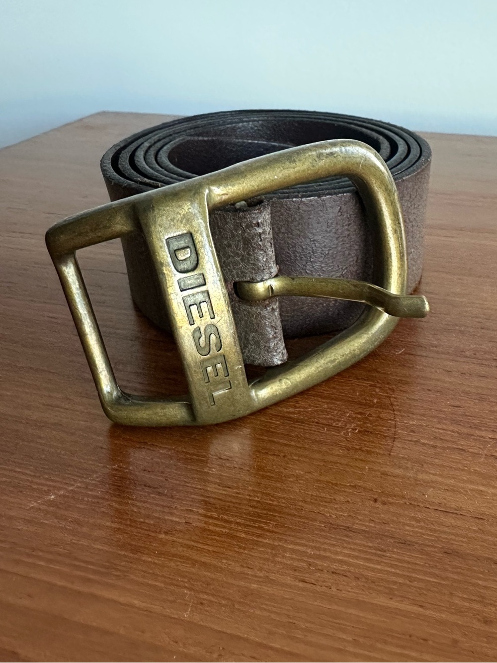 DIESEL Brown 100% Leather & Brass Y2K Belt - Made in Italy - Sz 38 / 95cm